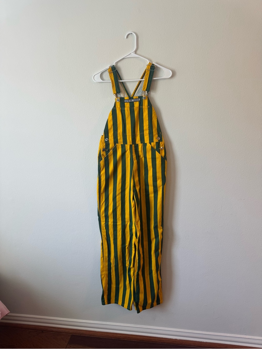 Yellow and Green Striped One-Piece Overalls